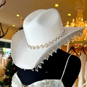 💎🤠Bridal rhinestone cowgirl hat with pearls